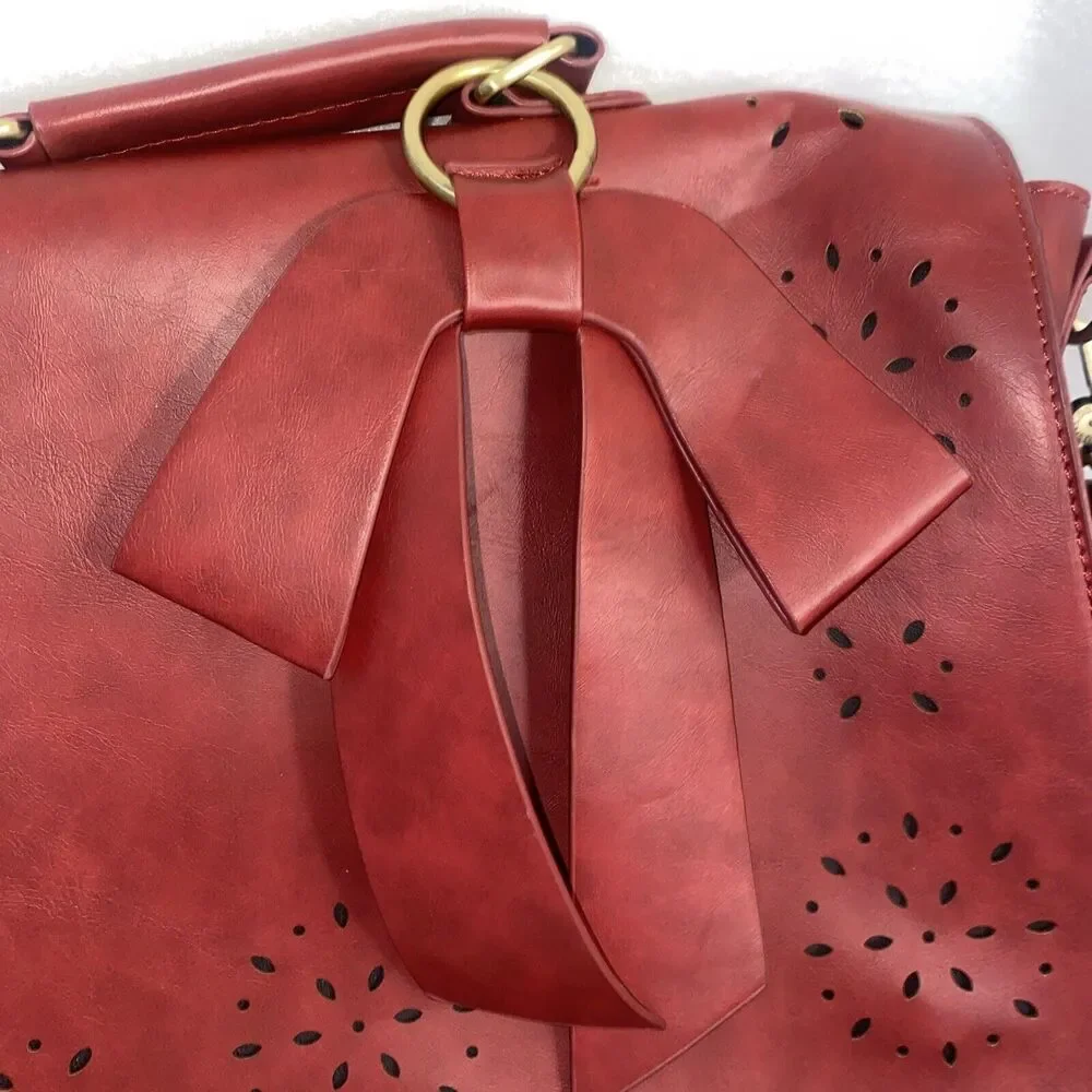 Ecosusi Vegan Leather Briefcase Padded Laptop Messenger purse Bag Red Office